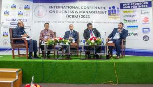 From left to right: Prof. Dr. Zubair A. Shaikh (VC MAJU), H.E Dr. June Kuncoro Hadiningrat, H.E Mr. Cemal Sangu , H.E Mr. Herman Hardynata Ahmed, and Dr. Abdul Badih El Dada