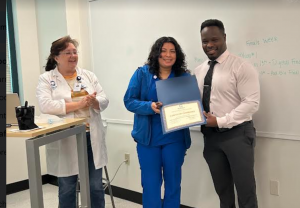 Pictured here from left to right: Christine Zeitler, instructor; Cynthya Cambero, Concord student and scholarship winner; and Marcus Tromp, campus director.