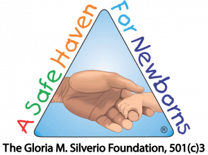 The Safe Haven for Newborns logo is that of an infant's hand wrapped around adult's finger symbolizing safety and caring.