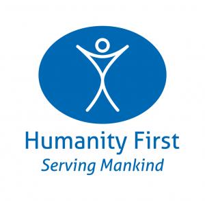 Logo with a man inside and Humanity First USA and Serving Mankind written