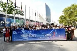 Youth delegates from around the world gather at the UN in New York to promote the Universal Declaration of Human Rights, celebrating its 75th anniversary this year.