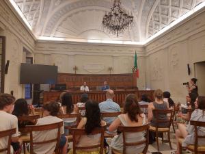 Jeffrey P. Mix, reading from his latest book, "Have You Seen My Soulmate?" in Siena, Italy with famed Italian writer, Pietro Grossi.