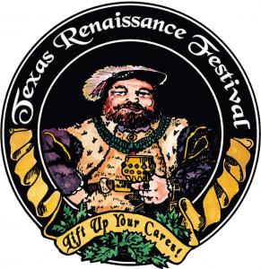 Texas Renaissance Festival logo showing a Renaissance king with a chalice and the words: Lift up your cares!