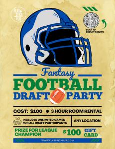 Flatstick Pub Fantasy Football Draft Party Promotion, FFL draft party, prizes, rewards, free unlimited mini golf and Duffleboard