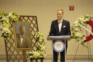 Professor Ivan Sascha Sheehan, Ph.D., Associate Dean, College of Public Affairs, University of Baltimore, addresses the memorial reception hosted by the NCRI-US at Georgetown University honoring the late Prof. Raymond Tanter.