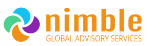 Nimble Global - Contingent Workforce Management Consultants - Logo in orange letters and a multi-coloured graphic in orange, green, blue and purple.Logo