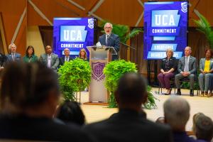 UCA President Houston Davis makes announcement about UCA Commitment.