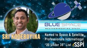There's a picture of Blue Space Founder Srikanth Kodeboyina with the Space & Satellite Professionals International logo.