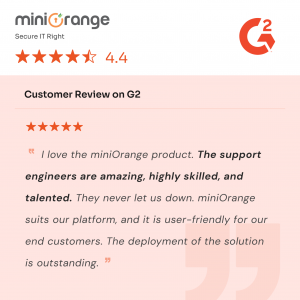 Customer Review of miniOrange on G2 Platform