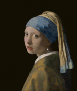 animation of the Girl with a Pearl earring painting with different clothes