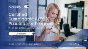 Canada | Certified Sustainability (ESG) Practitioner Program, Leadership Edition 2023, Digital Version with Live Zoom Sessions on October 19-20 & 23, 2023