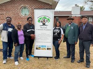 From Left to Right in this photo provided from the Black Belt Community Foundation are shown BBCF Bullock County Community Associates Ronald Smith, Betty Sanders, 2022 Throw & Go contest winner Dwayne Hudson, BBCF President Felecia Lucky, BBCF Board Membe
