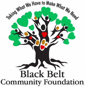 The image shows the beautiful logo of the Black Belt Community Foundation which is known as “The People Tree Logo.” Visually it is a tree composed of the shapes of people holding hearts with leaves also in heart shapes. The roots below reach out into the 