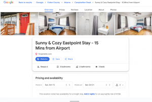 Example of Hospitable Direct listing on Google Vacation Rentals