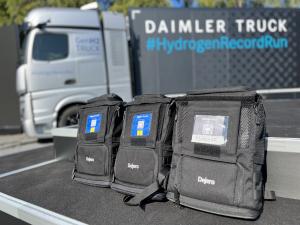 Six Dejero EnGo mobile video transmitters streamed and recorded footage of the Mercedes-Benz Daimler GenH2 truck through Berlin as it completed its first long haul journey without emitting CO2