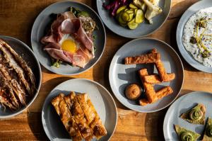 Mama Fox Spread with halloumi, eggs and ham, pickles, focaccia, and more
