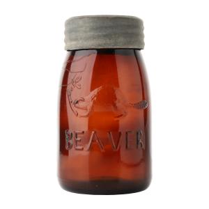 Very rare circa 1880-1900 left-facing beaver pint fruit jar attributed to the Sydenham Glass Factory in Wallaceburg, Ontario, dark amber-colored glass, with a zinc lid (CA$11,800).