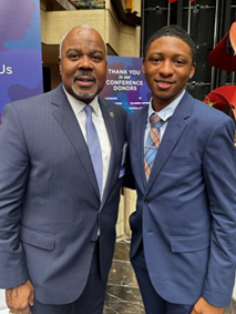 Alabama State University alumni, Mashone Robinson, pictured with President Dr. Quinton Ross, Jr. at National HBCU Week 2023
