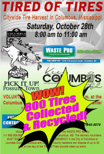 More than 800 Improperly Disposed of Tires Collected and Recycled in Columbus, Mississippi
