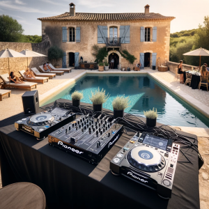 Pioneer Dj equipment being used at a wedding pool party in south west France