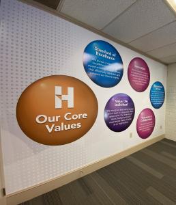 Heritage Signs & Displays' Core Values Wall Wrap in the Raleigh Office