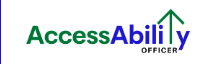 AccessAbility Officer is written in blue, green and black text. Access is in green and Ability is in blue, except for the T which takes the shape of a green upwards pointing arrow.