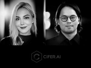 CIFER.AI CEO Miranda Son and CRO Dr. Krikamol Muandet, the visionaries behind the innovative decentralized AI blockchain platform, exemplifying leadership and expertise in technology.