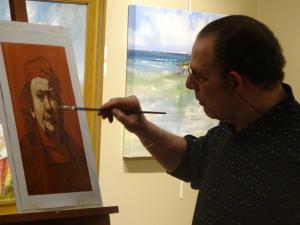 Prestige Artist painting Rembrandt as demonstration for Art Collectors Naples Florida