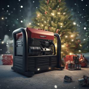 Image of a generator under a Christmas tree.