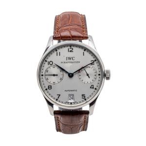 Swiss-made, circa 2010 IWC watch (Ref. IW5001-07), part of the Portuguese collection, with eye-catching minimalist dial layout and railway track-style minute markers (CA$8,850).