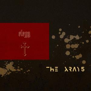 Album cover for The XRAY5' Elegy, dark background with gold splashes, a red box with a gold cross