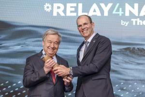 © Sailing Energy/The Ocean Race -- UN Secretary-General Antonio Guterres with Richard Brisius, the Race Chairman of The Ocean Race in Mindelo, Cabo Verde.