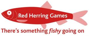 Trademarked logo of Red Herring games, shows a red fish facing left