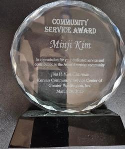 Community Service Award for attorney Minji Kim, Virginia.