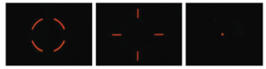 Images of Marktech’s red dot-circle-cross reticle LED with individually addressable elements.