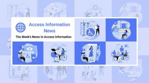 Access Information News. The world's #1 online resource for current news and trends in access information. Six square boxes of the same size stacked two over four alternate colors between light and dark blue. Inside each box is an illustration of a person
