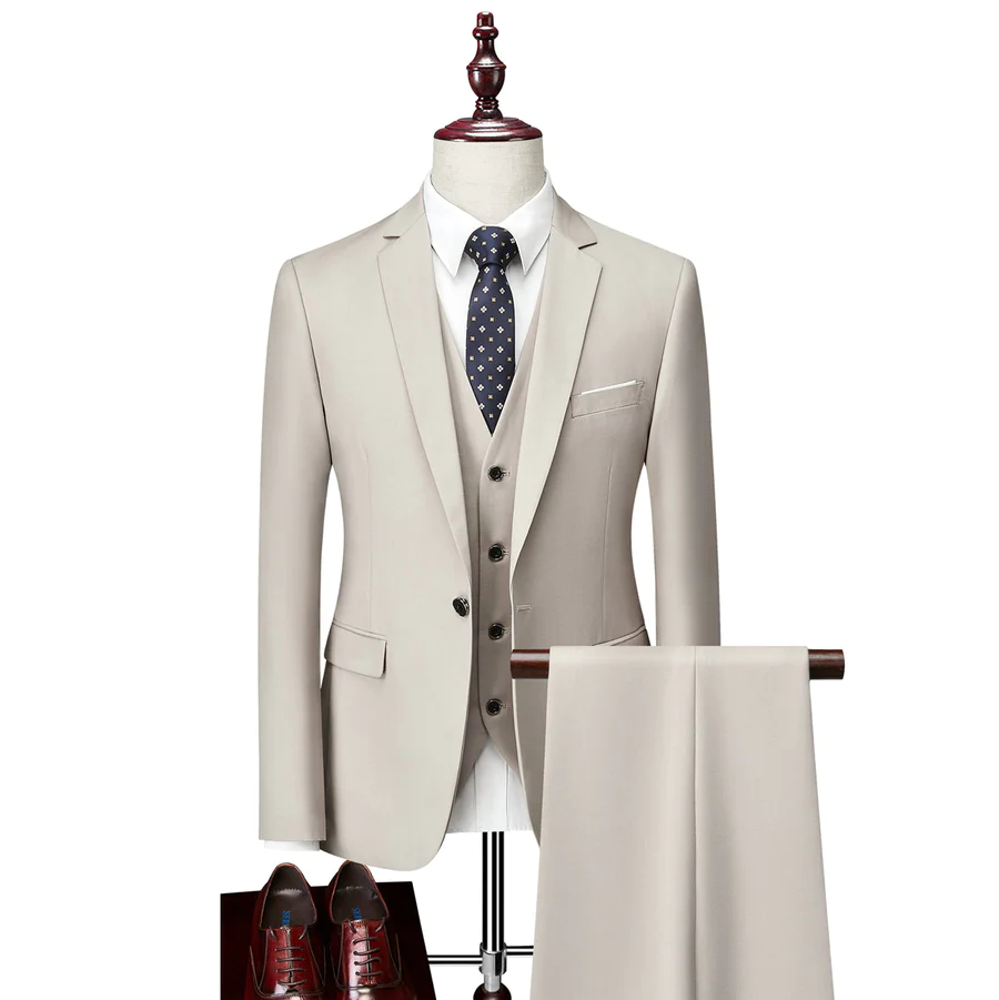 Tailored Fit Single Breasted One-Button 3 Pieces Solid Colored Men's Wedding Suits