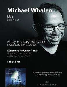 Michael Whalen Concert Poster for February 16th in New York