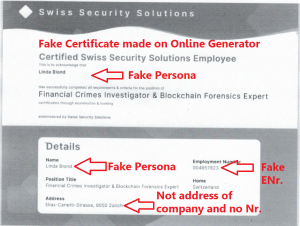Fake Certificate of fake persona