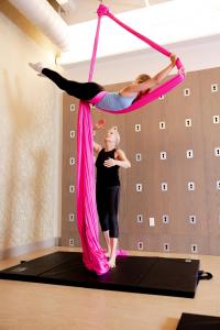 girl in aerial hammock