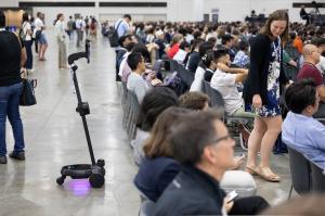 Ohmni Robot being used for virtual event attendance.