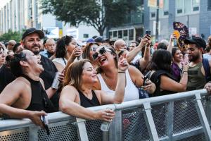 Festival goers dance front row at West Fest Chicago