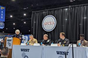 NPS President Retired Vice Adm. Ann Rondeau led a panel on Feb. 14 to explore how the Navy and Marine Corps can leverage their learning and technical institutions more purposefully and work with industry partners to accelerate “concepts to capability” at 