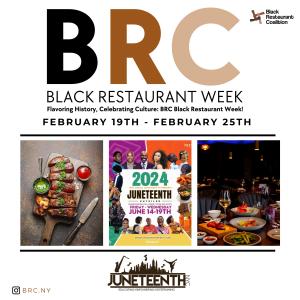 Flyer with promotions and partnership with Juneteenth NYC and Black Restaurant Coalition