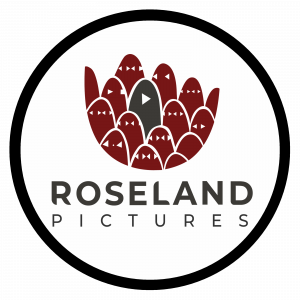 Logo for Roseland Pictures. Eyes on a flower