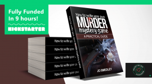 How to write Murder Mystery Games book resting on a stack of books by the same title