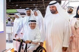 His Highness Sheikh Ahmed bin Saeed Al Maktoum, Chairman of the Dubai Civil Aviation Authority, Chairman of Dubai Airports, visits the sports pavilion of the Dubai Club for People of Determination at the International Expo for People of Determination, in 