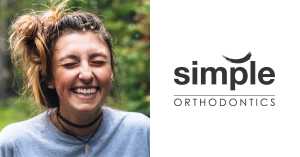 Girl smiling and simple orthodontics logo