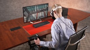 To run GlobalSim's Cloud crane simulator, users can use their own computer or can purchase the GlobalSim Intro Kit—which includes preloaded software, a performance computer, Meta VR headset, and controls.