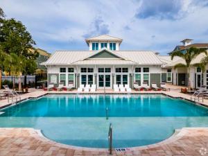 ShoreView Apartments Leasing Office with view to the heated pool